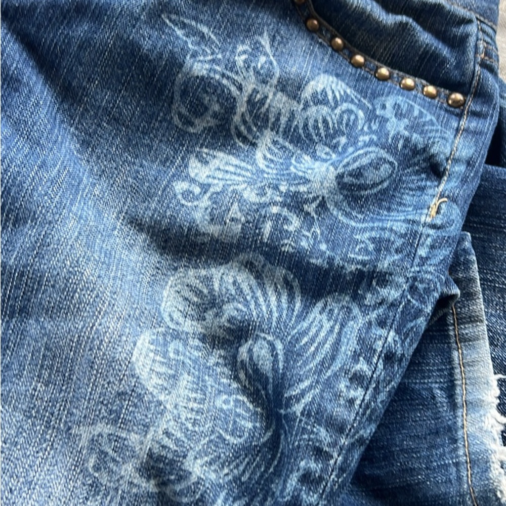 Baccini Blue Flare Jeans with Floral Embroidery
